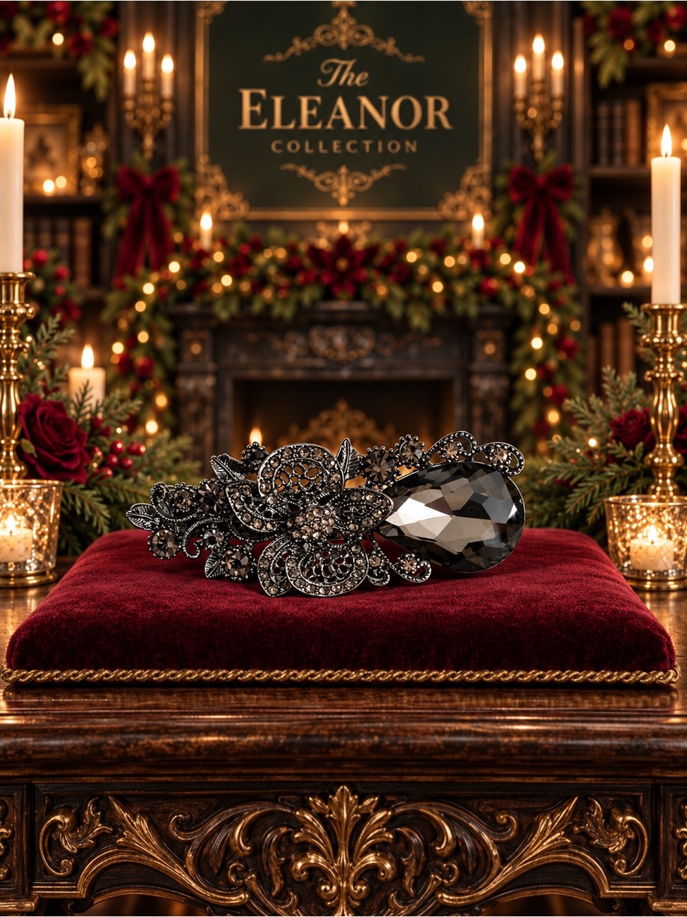 The Eleanor Collection Black Sapphire-Tone Crystal Rhinestone Hair Barrette.